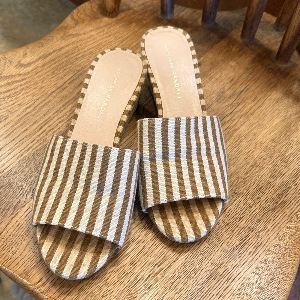 Loeffler Randall Tan and Cream Striped Mules